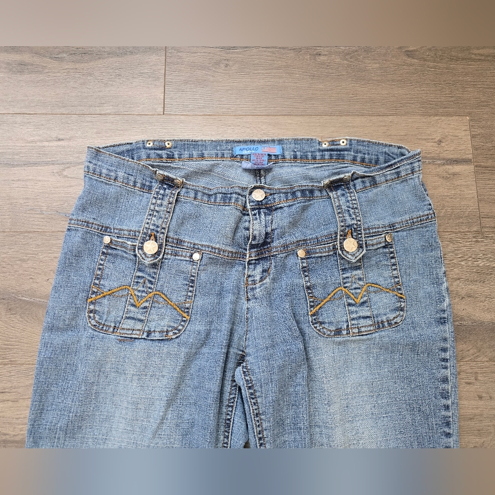 Y2K Apollo Jeans Straight Leg Capri Lowrise Front Pockets Button Detail Sz 11/12 - Picture 2 of 10